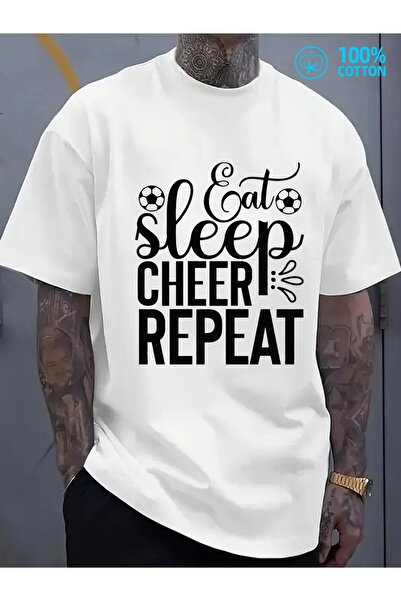 LİNA06 تي شيرت Football Eat Sleep Cheer Comfort Colors |   قميص رياضي رجالي أ...