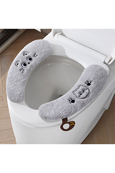 Choice1 Grey C4453B Winter Thickened Plush Toilet Seat Pad Household Universa...
