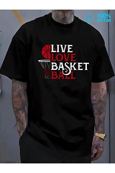 LİNA06 قمصان تي شيرت مطبوعة بتصميم Live Love Basketball للرجال، 180 جرام، 100...