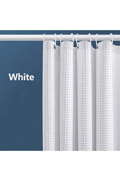 Choice11 150X180cm WHITE Thickened Waffle Solid Color Shower Curtain, Non-por...