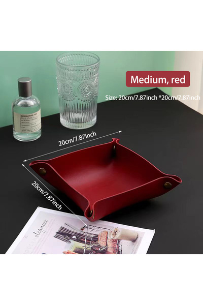 Choice6 Red medium Living Room Entrance Key Storage Box Leather Desktop Cosme...