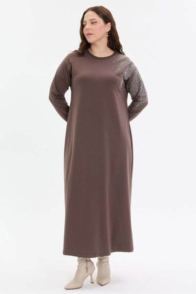 KADO OUTLET Stone Detailed Comfortable Fit Long Women's Dress