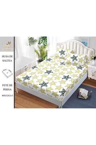 naniland.ro Husă de Pat Bumbac Satinat 2 Persoane 3 Piese Cu Elastic 180x200 cm