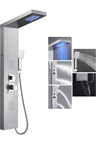 Dotail Στήλη ντους LED, 123 x 50 εκ., Ανοξείδωτο ατσάλι, Σύστημα 5-σε-1, 2 πί...