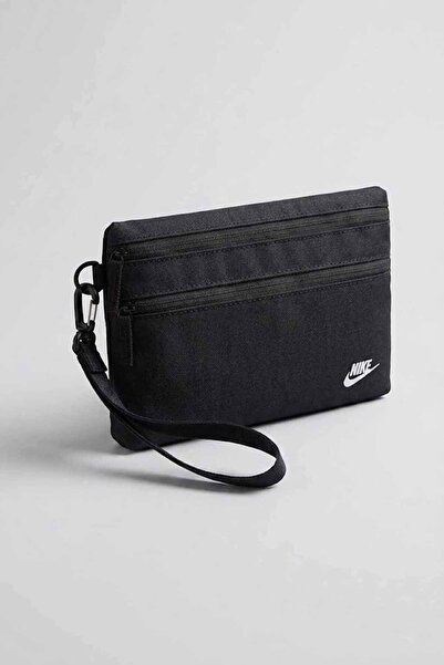 Nike Women's Black Multi-Compartment Fabric Handbag with Wrist Strap 21X14 cm
