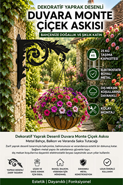 Saklı Home Dekoratif Nakış Desenli Metal Duvara Monte Çiçek Askısı | Bahçe, B...