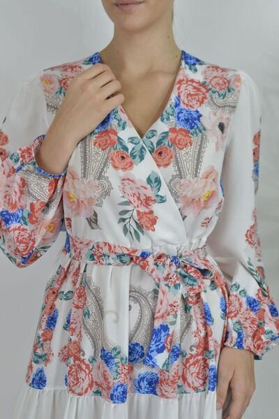 Hiccup Msn Tie Detailed Floral V-Neck Maxi Dress