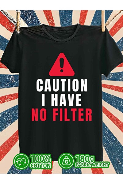 NOURAM تي شيرت رجالي بتصميم Caution No Filter، 180 جرام، 100% قطن، أسود، مقاس...
