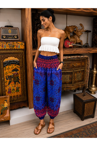 KESKİN AKSESUAR ETNİK DESENLİ ŞALVAR %100 RAYON KUMAŞ CEPLİ STANDART BEDEN (X...