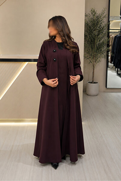 tredy Formal Abaya Burgundy with 2 Luxurious Roses