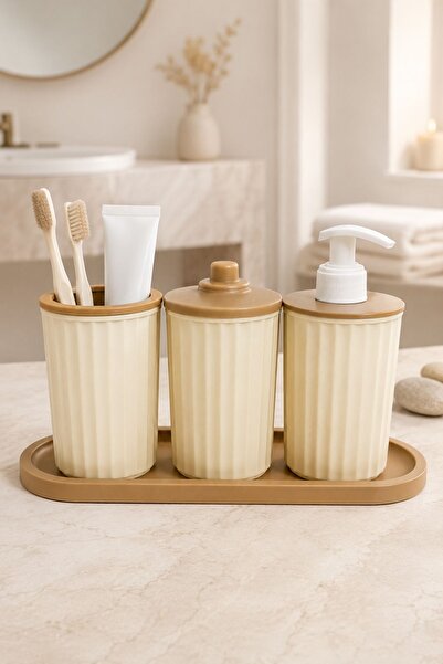 LE PARİS 4 Parça Banyo Seti Modern Çizgili Tasarım | Organize | Pamukluk | Or...