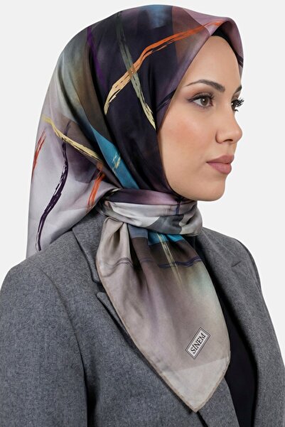 hadiora Women's Beige Blue Abstract Line Patterned Stitched Writing