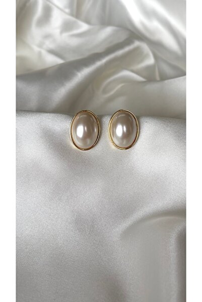Eylülün Takısı Women's Gold Detailed Vintage Pearl Oval Earrings