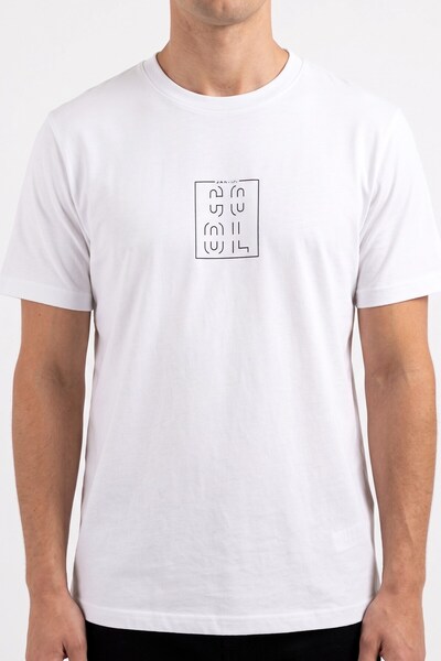 hadiora Men's White Relaxed B-Neck Cotton T-Shirt with Front and Back Print