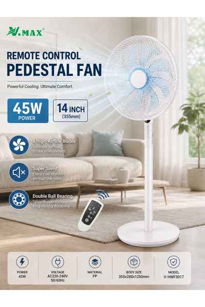 Vmax Standing Fan with Remote Control, Silent Pedestal Fan for Bedroom, Power...