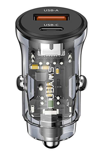 Usams φορτιστής αυτοκινήτου US-CC164, USB & USB-C, 30W, μαύρος
