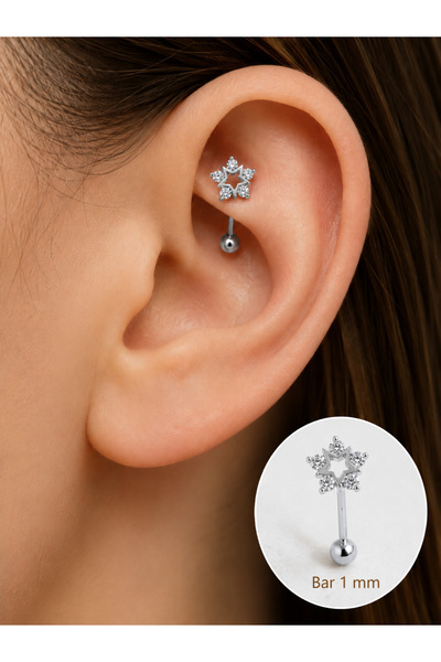 moonzy - minimalist & cozy Yıldızlı Rook Piercing 316L Çelik Zirkon Taşlı Tek...