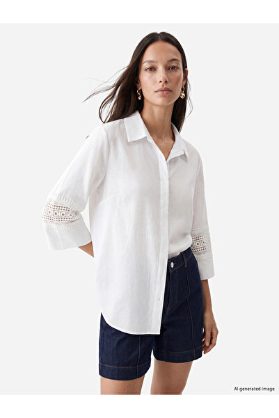 LC Waikiki Peak New Season Ecru Shirt Collar Embroidered Oversize Blouse