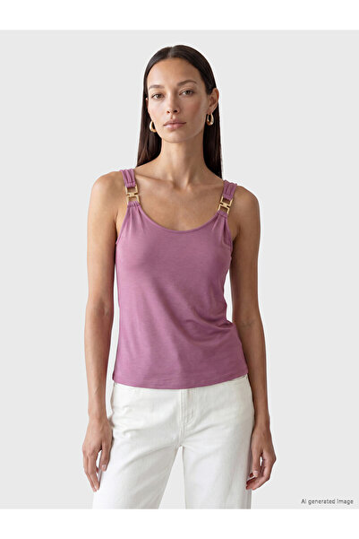 LC Waikiki Peak New Season Purple U-Neck Blouse with Buckle Detail and Gather...