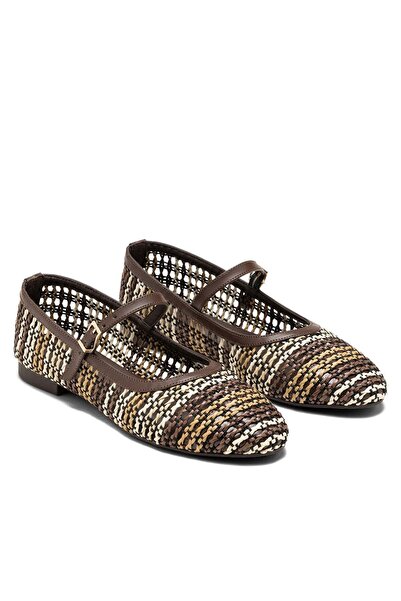 Dedos Women's Colorful Straw Detailed Orthopedic Non-Slip Sole Ballerina Shoe...
