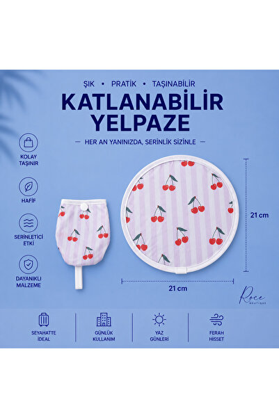 RoseCo00 Katlanabilir Kolay Taşınabilir Çıtçıtlı Yuvarlak Anahtarlık Yelpaze ...