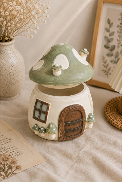 AlohamoraShop Mantar Ev Saklama Kutusu Dekoratif Beton Kutu Takı Mum Kavanozu...