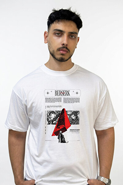 Anetos Berserk Dragonslayer_1 Design Printed Oversize White T-Shirt