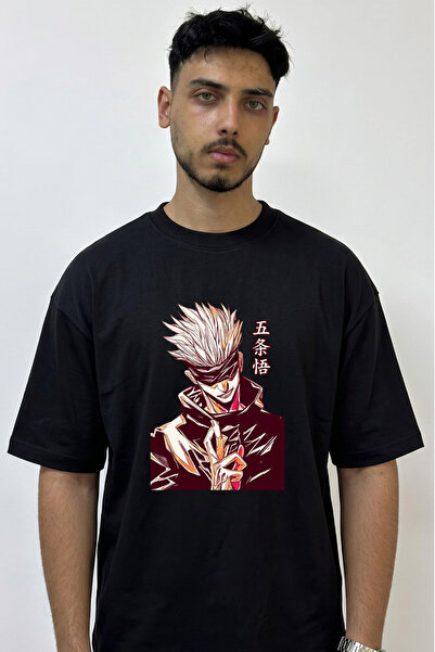 Anetos Gojo Satoru_28 Design Printed Oversize Black T-Shirt
