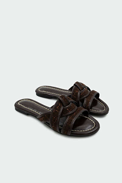 LAMİNTA Ocean Asymmetrical Cut Women's Bitter Brown Flat Slippers