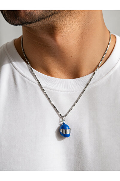 HER ŞEY NOTA www.herseynota.com Blue Helmet Pendant with Stainless Steel Chai...