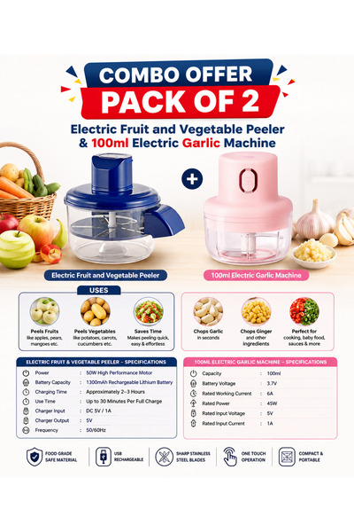 Baytix HOME 2-in-1 Rechargeable Electric Fruit & Vegetable Peeler + 100ml Ele...