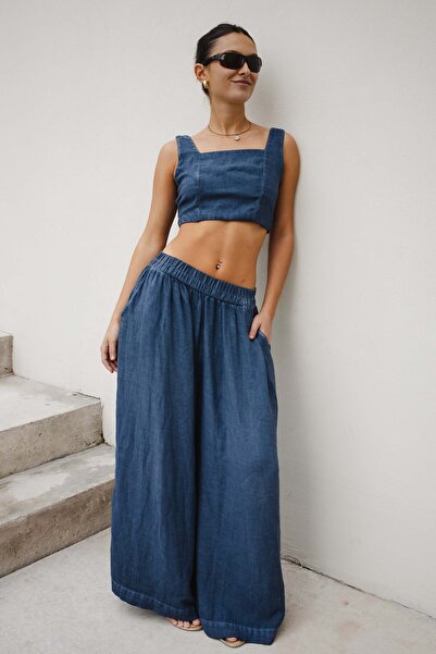 İKİKIZ Keten Navy Strappy Bustier
