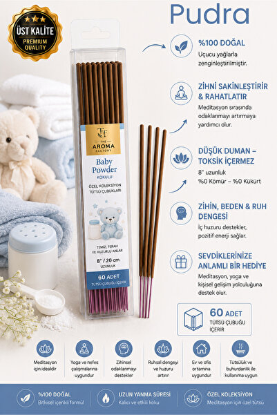 The Aroma Factory Üst Kalite Pudra Kokulu Tütsü Çubuğu 60 Adet 20 cm Premium ...
