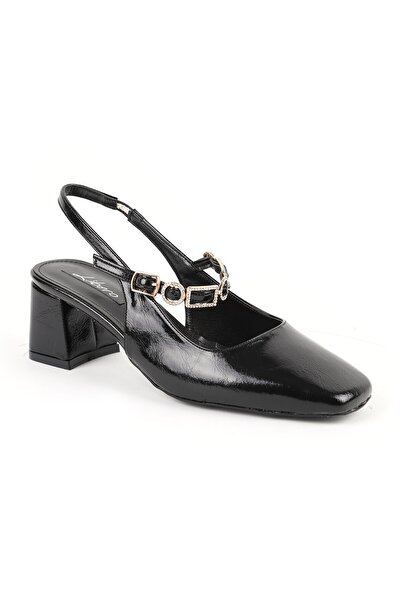 Libero Women's High Heel Shoes Shiny Patent Leather Stone Buckle Detailed Sli...