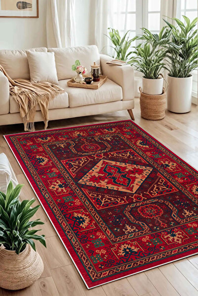 UZZA Salon Halısı Geometrik İskandinav Eskitmeli Dijital Baskı Yıkanabilir Ka...