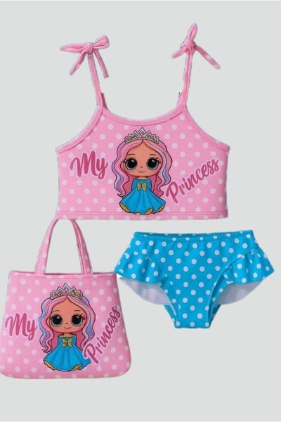 Arya Nisa Kids DEVOJČIČKI BIKINI SET SA PRINTOM PRINCEZE I TORBOM