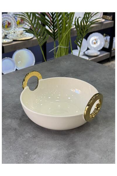 Doğudeko Bonaway Luxury Round Deep Gold Serving Presentation Bowl