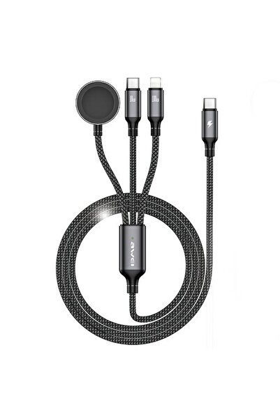 AWEI Cablu de încărcare W23 3-în-1 USB-C la Lightning și Apple Watch, 100W, 1.2m