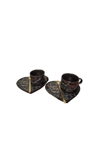 OEM Set de 2 cești de cafea, Colecția de lux Malooki, Ceramică, Negru, Design...