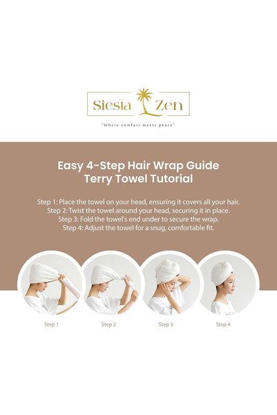 Siesta Zen Premium Combed 100% Cotton Ultra Soft Hair Drying Towel Quick-Dry Turban with Easy Button