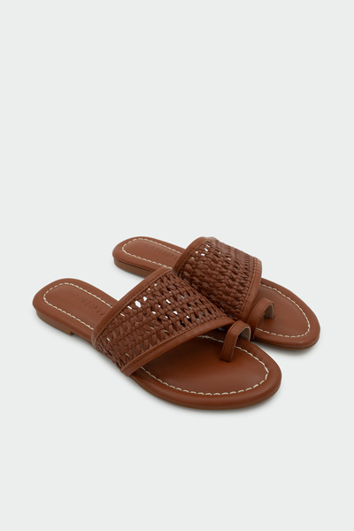LAMİNTA Keid Knitted Detailed Flip-Flop Women's Tan Flat Slippers