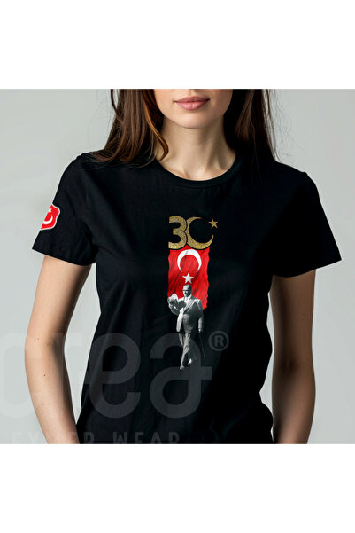 Crea Eymer Wear Zlatni sjajni štampani Ataturk 30. avgust - pamučna majica sa...