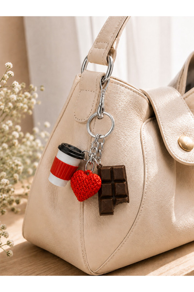 Eyiser Store 3-Piece Coffee Heart Chocolate Bag Charm & Keychain - Stainless ...