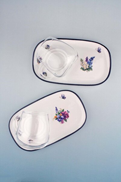 Bursa Porselen Dekor Sweet Dreams Glass Mug Set with 2 Porcelain Serving Bowls