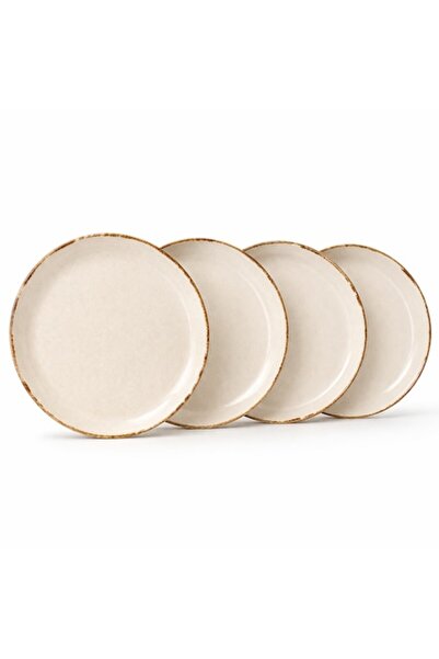 SHOPIENS Set de 4 farfurii ceramice bej Ø19.5cm, farfurii rotunde pentru serv...