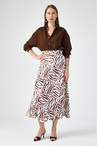 ABOUT US Relaxed Fit High Waist Printed Long Skirt with Tie-Up Detail # 2901239