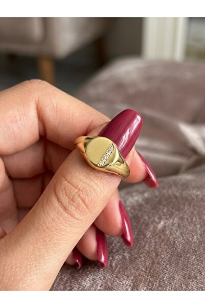 EKİDORA Women's Gold Adjustable Vertical Row Stone Signet Ring Vintage