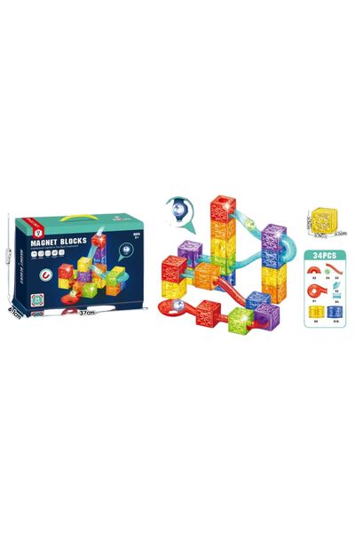 Blue Toys Μαγνητικά Τουβλάκια Παζλ Πίστας με Μπάλες 32 τεμαχίων με Φως (MKZ01...