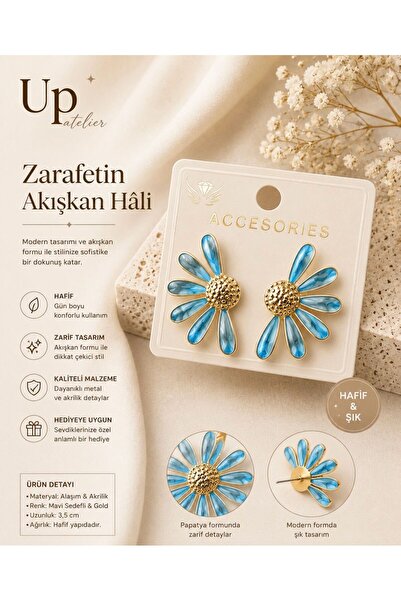 Up Atelier Light Blue Daisy Earrings with Gold Detail