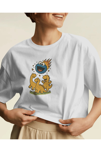buzagi tasarım ürünleri Cookie Monster Unisex White Regular T-Shirt